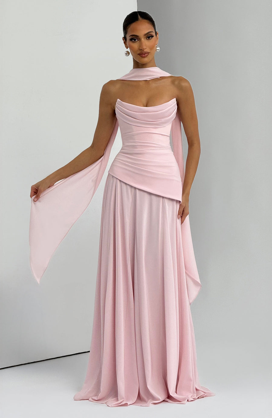 Ruched Halter Neck Maxi Dress - Formal Evening Gown