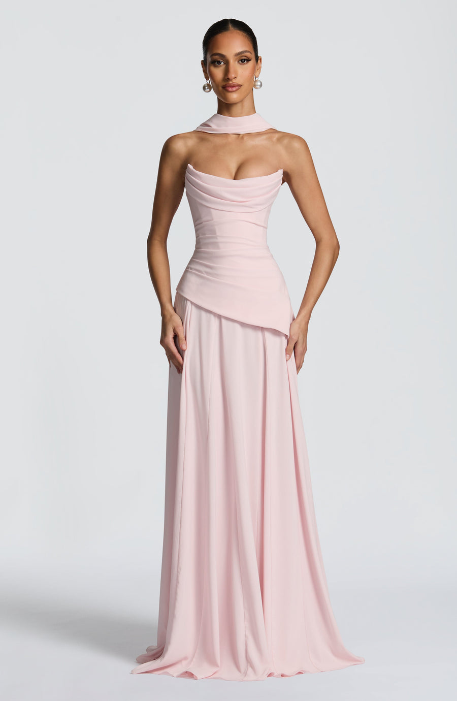 Ruched Halter Neck Maxi Dress - Formal Evening Gown