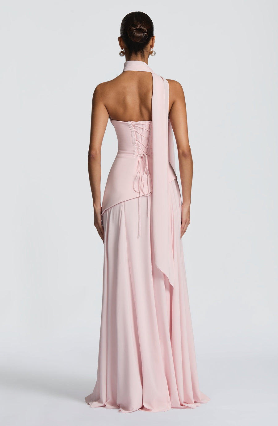 Blush Pink Draped Maxi Dress – Elegant Evening Gown | Meave & Ivy