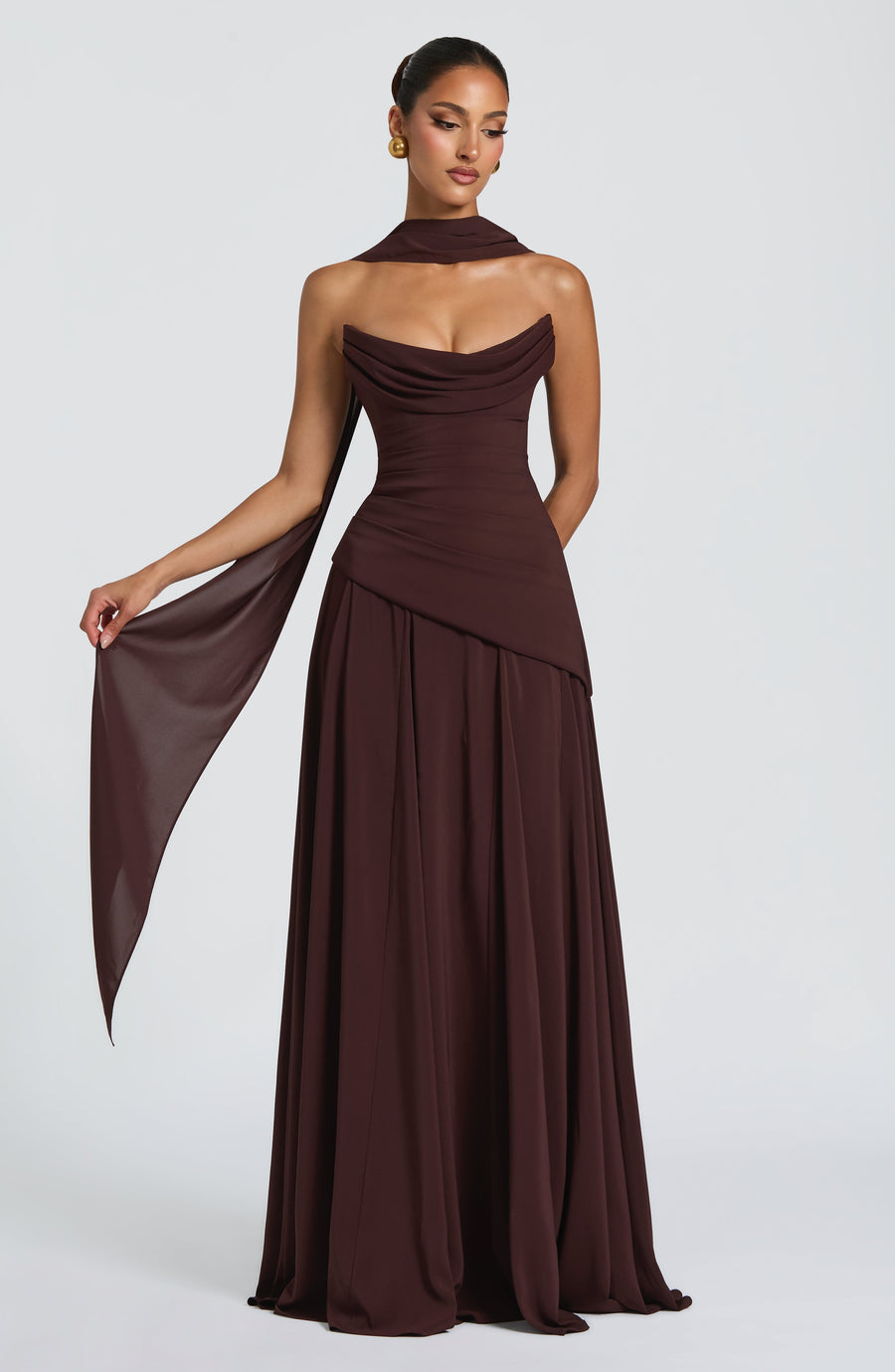 Ruched Halter Neck Maxi Dress - Formal Evening Gown
