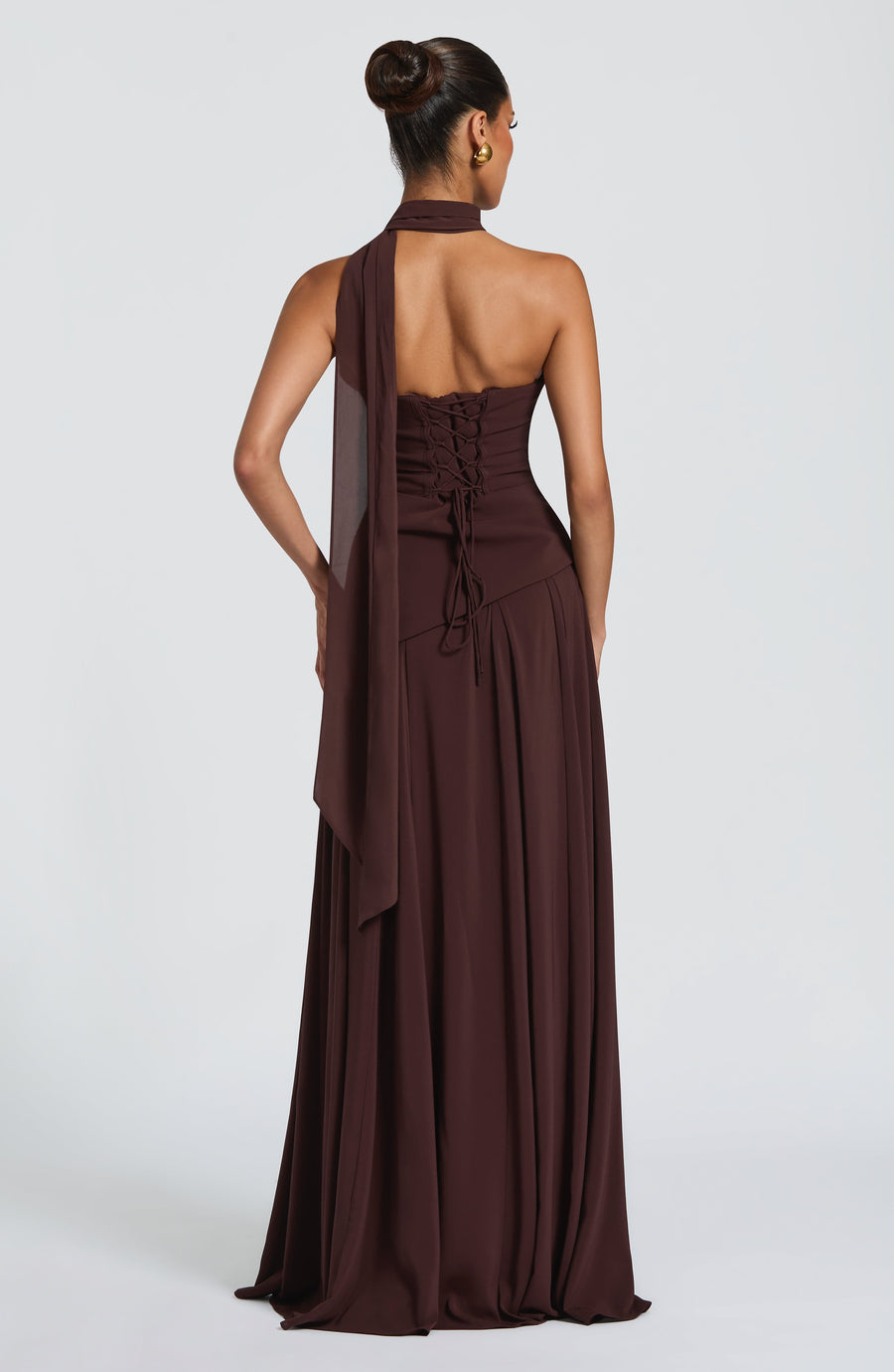 Ruched Halter Neck Maxi Dress - Formal Evening Gown