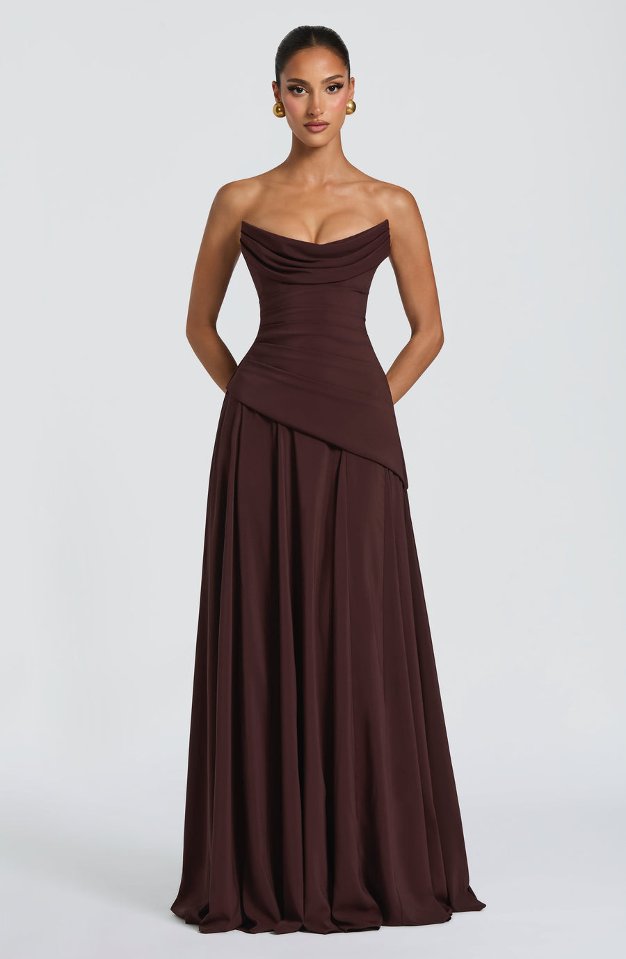 Ruched Halter Neck Maxi Dress - Formal Evening Gown