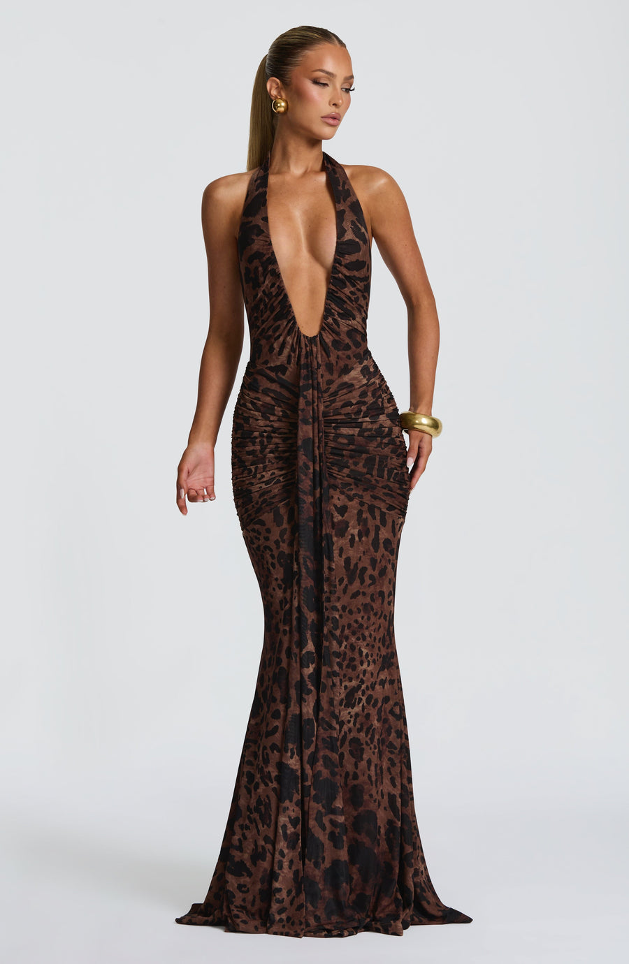 Ivory Slinky Maxi Dress – Elegant Train Evening Gown | Meave & Ivy