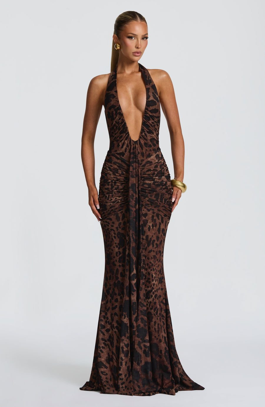 Ivory Slinky Maxi Dress – Elegant Train Evening Gown | Meave & Ivy