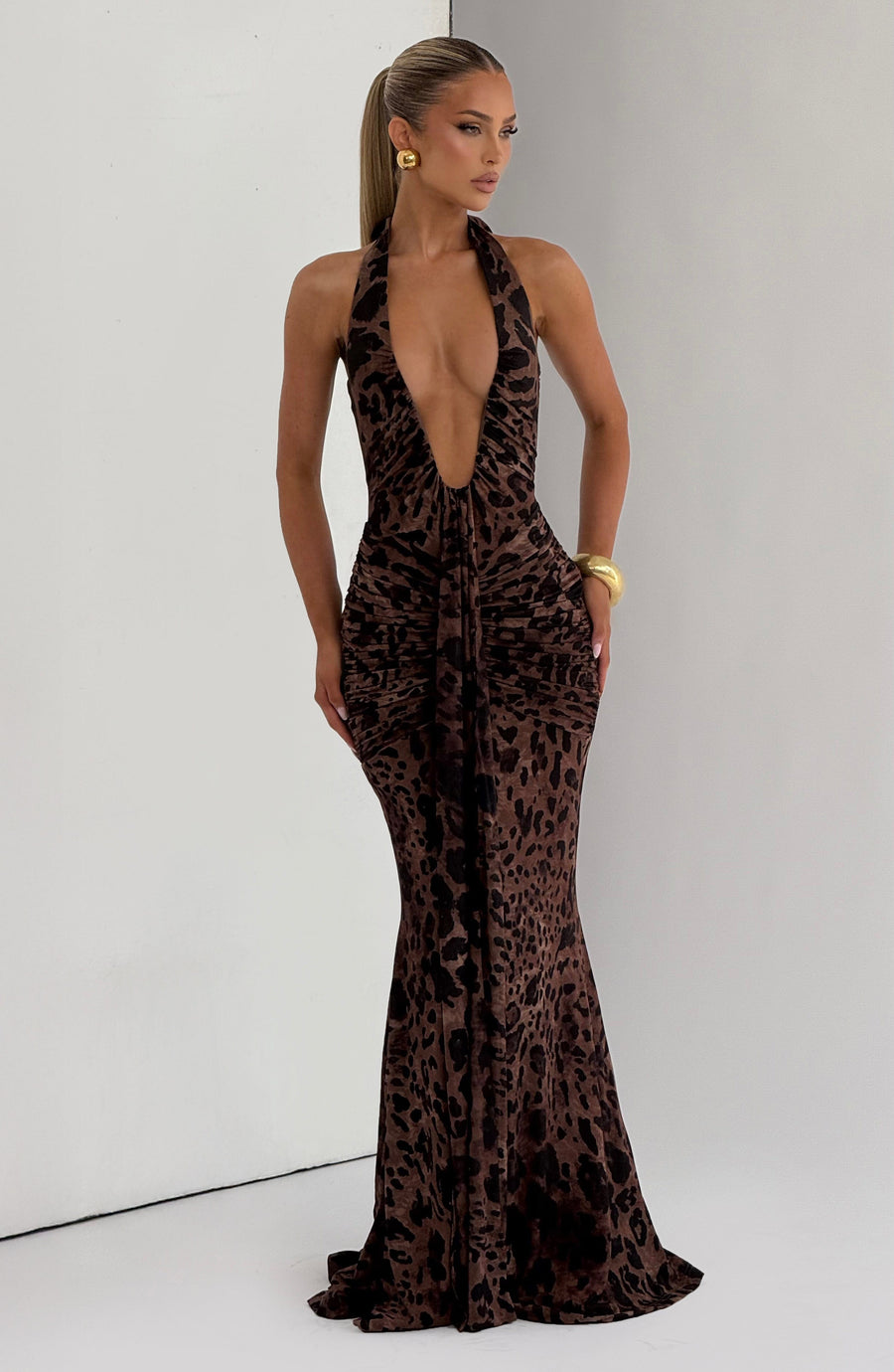 Ivory Slinky Maxi Dress – Elegant Train Evening Gown | Meave & Ivy