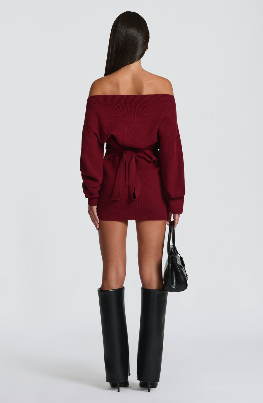 Burgundy Bardot Knit Mini Dress – Elegant Bodycon Dress | Meave & Ivy
