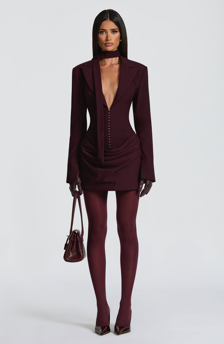 Plum Ruched Satin Mini Dress – Elegant Evening Dress | Meave & Ivy