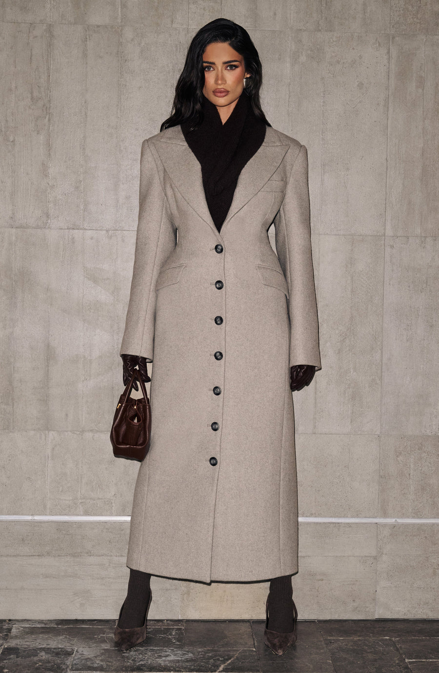 Light Grey Wool-Blend Overcoat – Elegant Long Coat | Meave & Ivy
