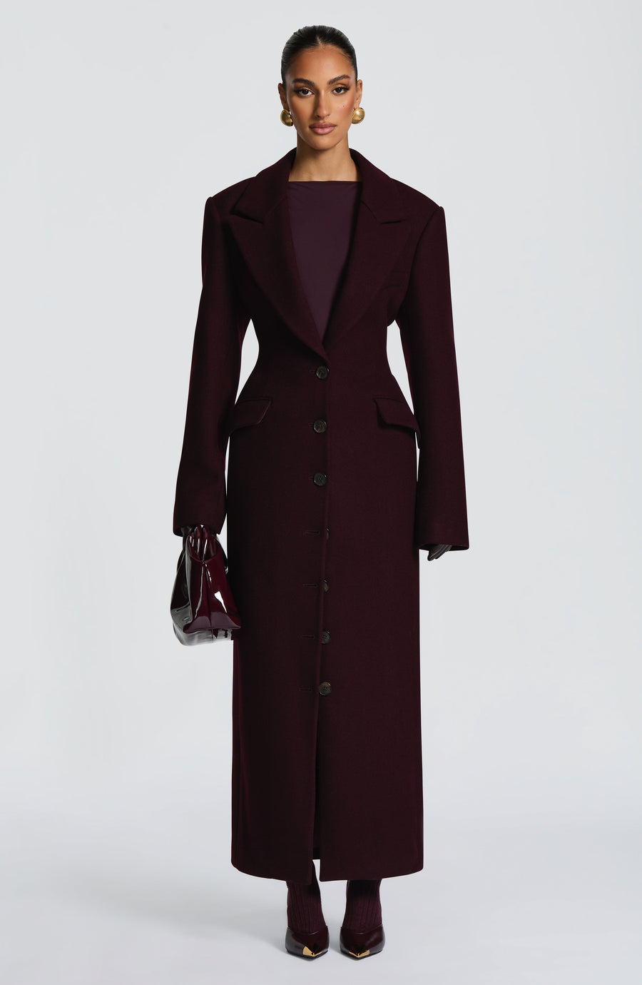 Plum Wool-Blend Overcoat – Elegant Long Coat | Meave & Ivy