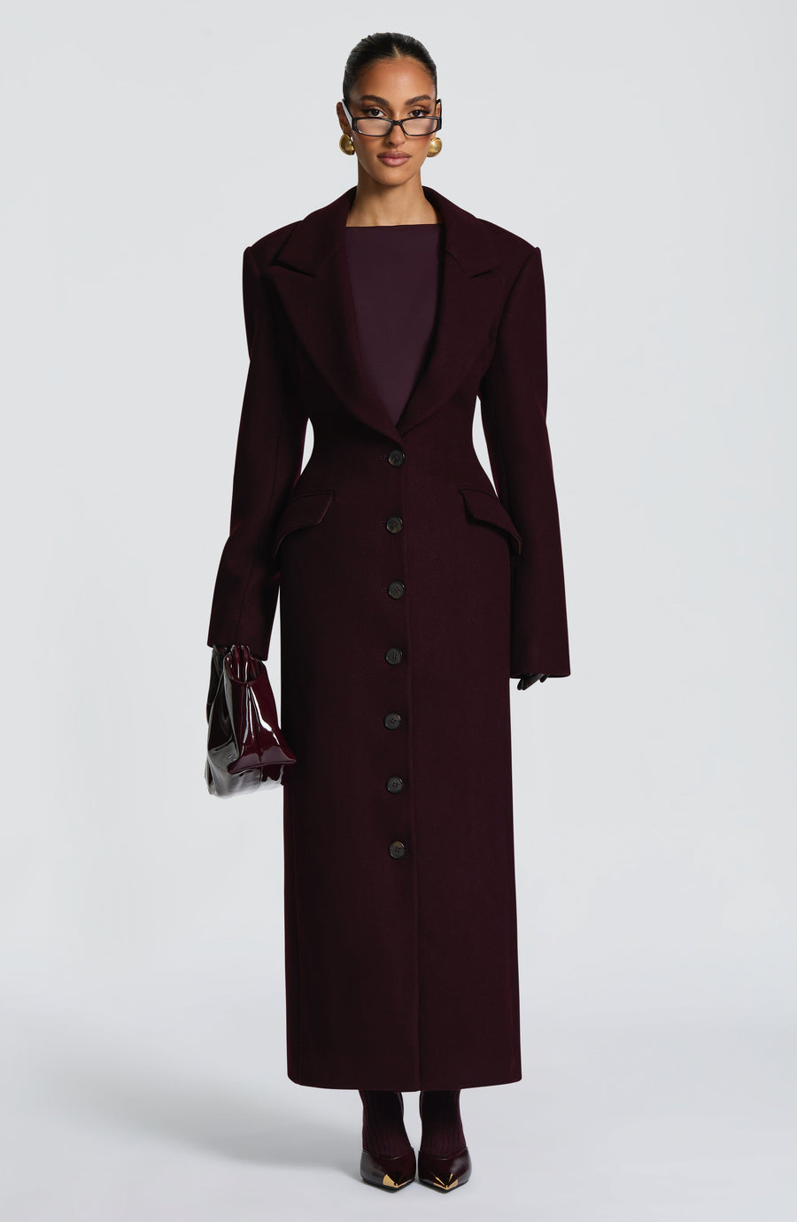 Plum Wool-Blend Overcoat – Elegant Long Coat | Meave & Ivy