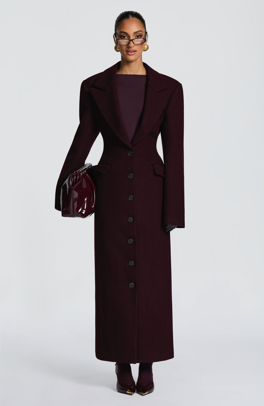 Plum Wool-Blend Overcoat – Elegant Long Coat | Meave & Ivy